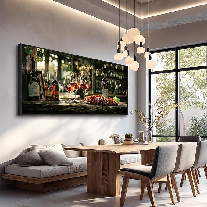 hyidecorart Large Framed Wall Art, Italian Wine Country Landscape Art Prints, Vineyard Picture Kitchen Wall Decor, Sunlit Rustic Grape Fields Paintings for Office Dining Room Hallway Basement 32x72 In