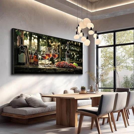hyidecorart Large Framed Wall Art, Italian Wine Country Landscape Art Prints, Vineyard Picture Kitchen Wall Decor, Sunlit Rustic Grape Fields Paintings for Office Dining Room Hallway Basement 32x72 In