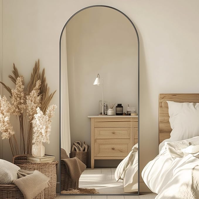 58"x18" Full Length Mirror, Arched Full Body Mirror, Standing Hanging or Leaning Floor Mirror for Bedroom and Living Room, Black