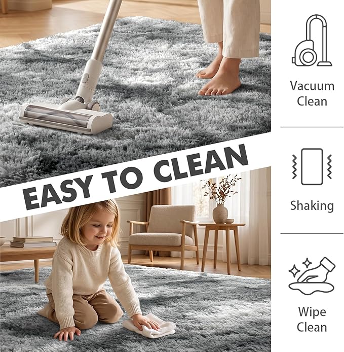 5x7 Ft Large Shag Rugs for Bedroom Living Room, Tie Dyed Ultra Soft Fluffy Furry Area Rug for Indoor Floor, Aesthetic Carpet for Home Decor (Grey)