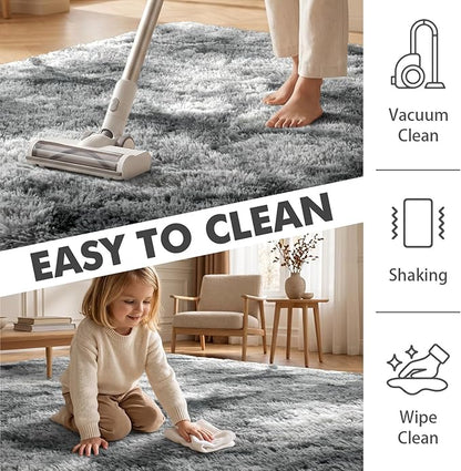 8x10 Ft Extra Large Shag Rugs for Living Room, Tie Dyed Ultra Soft Fluffy Furry Area Rugs for Bedroom Indoor Floor, Aesthetic Carpet for Kids Home Decor (Grey)
