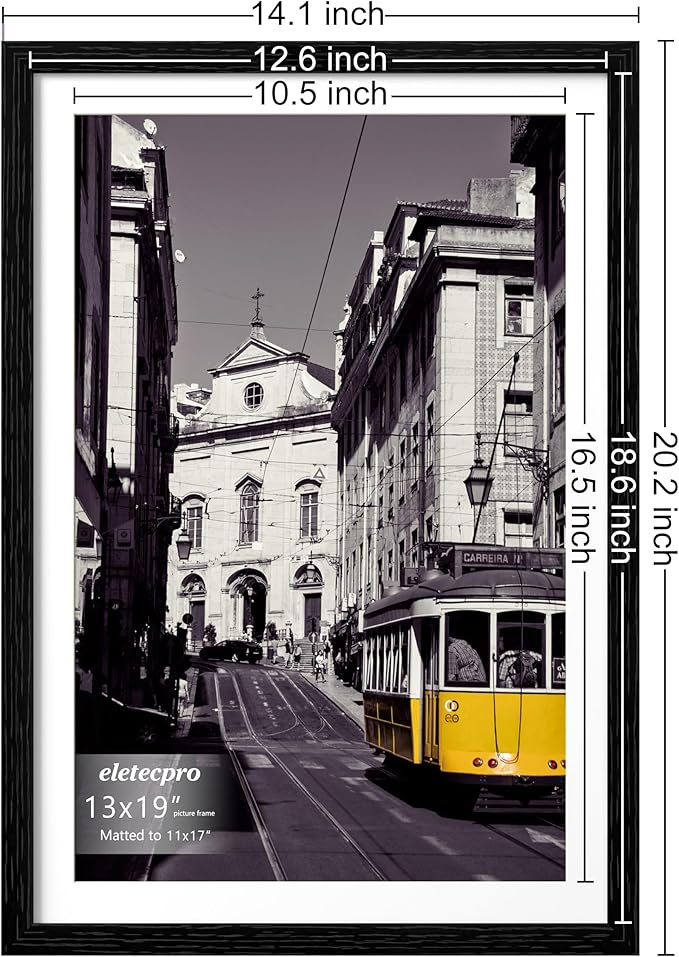 eletecpro 13x19 Picture Frames Set of 10, Gallery Wall Frame Display 11x17 Photo with Mat or 13x19 without Mat, Picture Frame Collage Wall Decor for Wall Mounting, Black
