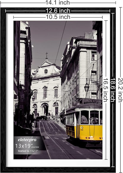 eletecpro 13x19 Picture Frames Set of 10, Gallery Wall Frame Display 11x17 Photo with Mat or 13x19 without Mat, Picture Frame Collage Wall Decor for Wall Mounting, Black