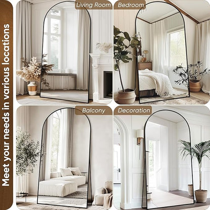Antok Oversized Full Length Mirror with Stand, 83"x44" Arched Floor Mirror, Aluminum Frame, Wall Mounted/Leaning/Free Standing, Large Body Mirror for Bedroom Living Room Entryway Dressing Room,Black