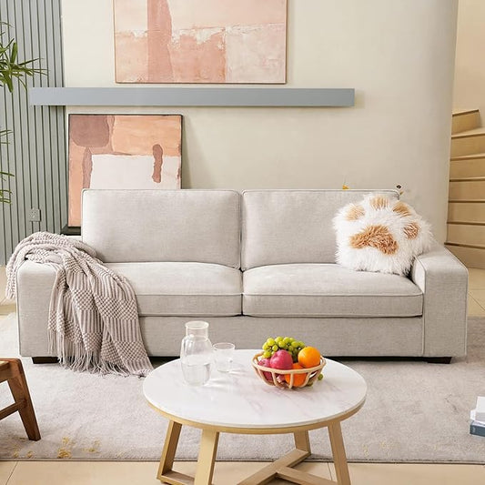 COOSLEEP 71.2" Modern Sofa Couch for Bedroom, Loveseat with Removable Cover, Wide Armrest, Spring Cushions and Solid Wood Frame, Chenille, Easy Assembly for Small Spaces(Beige)