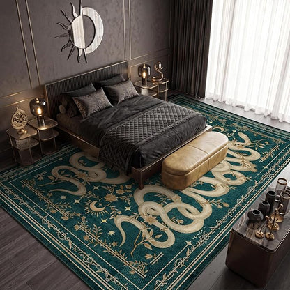 Garvee Snake Gothic 9x12 Area Rug Dark Whimsical Moody Witchy Unique Soft Thin Large Carpet for Living Room Bedroom Dining Room Playroom Indoor Decor Low Pile TPE Backing Blue Green