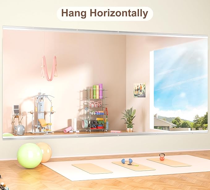 Hasipu Home Gym Mirror 95" L x 39" W - 1PC Large Full Body Mirror for Yoga, Fitness, Garage, Dance Studio, Wall-Mounted, 0.16in Tempered Glass Frameless