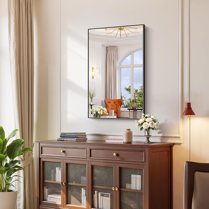 YIROMAN Bathroom Mirror 24"x40", Matte Black Bathroom Mirror for Over Sink with Aluminum Frame, Rectangular Vanity Mirror with Right Angles, Wall Mirror Hangs Horizontal or Vertical, Shatterproof