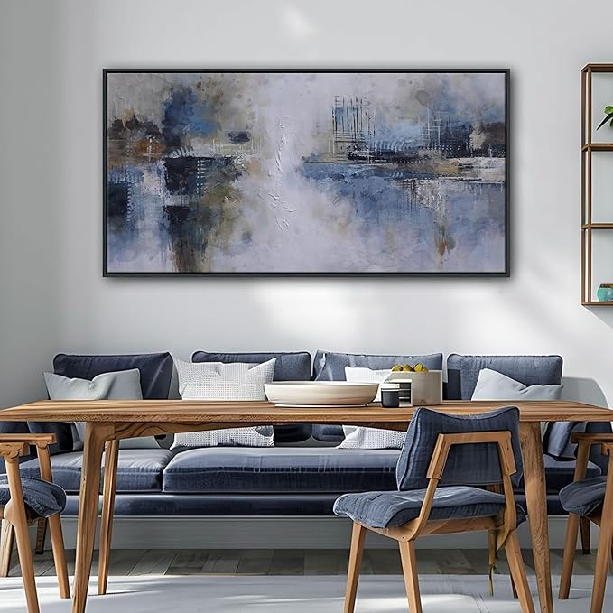 AJAZIKO Abstract Canvas Wall Art, Blue Wall Art for Living Room Modern Artwork for Walls, Pictures for Above Bed, Large Decor for Bedroom and Office Contemporary Wall Decor 20×40IN