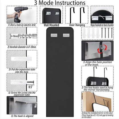 SCWF-GZ 47x14 Mirror Full Length Door Hanging Wall Mounted Aluminum Alloy Metal Frame Dressing Make-up Save Space Half Body Mirrors for Entryway Bedroom Bathroom Living Room 47 inch Black
