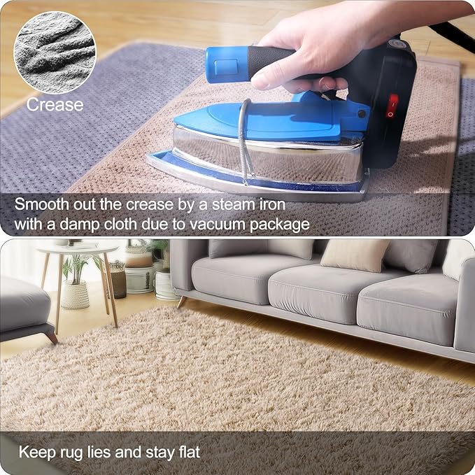 qulint 5x7 Area Rugs for Living Room, Fluffy Shaggy Rug for Bedroom Modern Plush Tan Rug, Soft Shag Fuzzy Carpets Solid Alfombra for Boys and Girls Dorm Room Home Decor (5ft x 7ft, Light Tan)