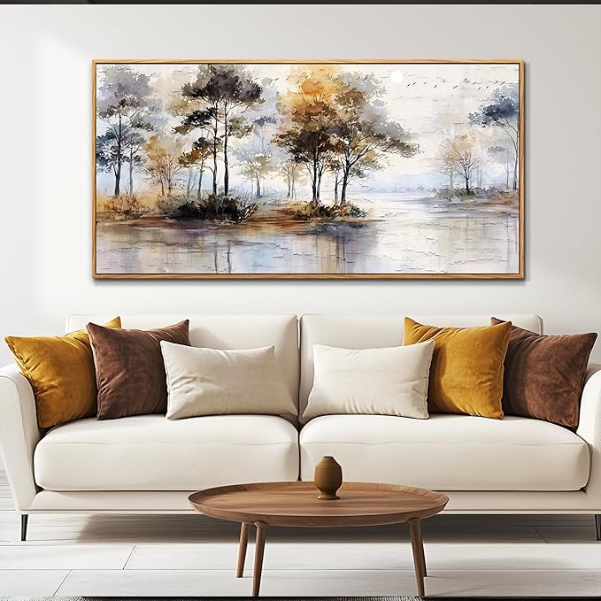 Wapluam Large Canvas Wall Art,Forest Framed Wall Art,Abstract Wall Art Artwork Retro Landscape Trees Pictures Decor Rustic Nature Canvas Painting Ready To Hang Living Room Bedroom Home Office 60"X30"