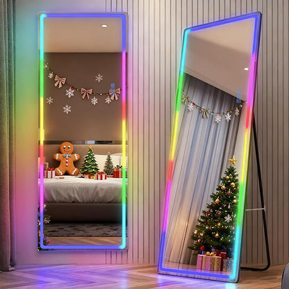 LVSOMT 63 X 22 Full Length Mirror with Lights, Large Wall Mirror Full Length, RGB Led Mirror Full Length with Remote Control, Full Body Mirror for Bedroom Living Room Cloakroom, Black