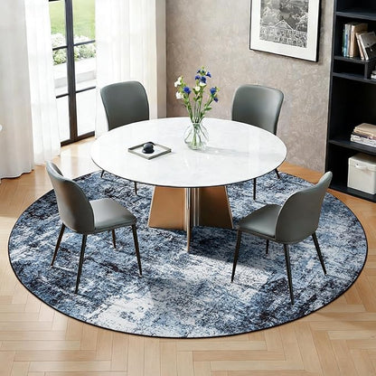 Rugflix Round Area Rugs 6Ft for Living Room, Washable Circle Rug Stain-Resistant Low Pile, Modern Dark Carpet for Bedroom Dining Room Home Office Kid Nursery Room, Navy Blue/Black