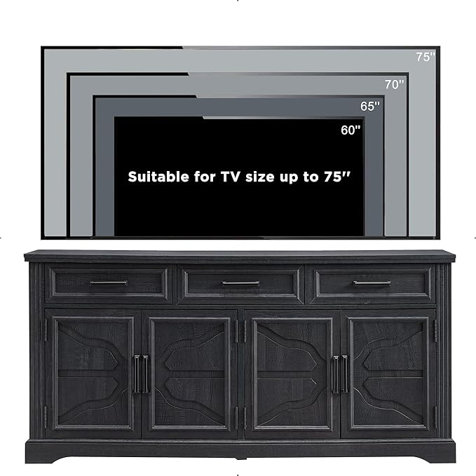 JXQTLINGMU TV Stand for TVs Up to 75", 66" Wide Entertainment Center with 4 Door & 3 Drawers, Media Console Table for Living Room, Black