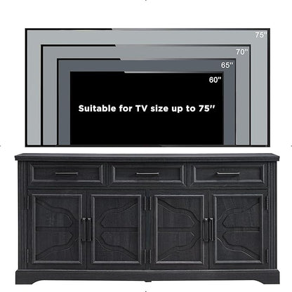 JXQTLINGMU TV Stand for TVs Up to 75", 66" Wide Entertainment Center with 4 Door & 3 Drawers, Media Console Table for Living Room, Black