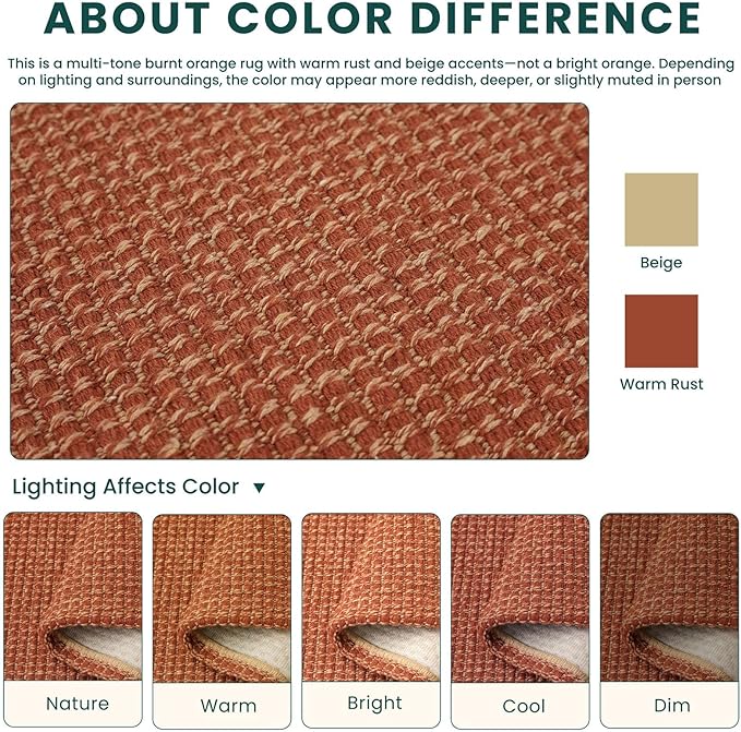 KOZYFLY Orange 3x12 Runners Rugs for Hallway, Long Washable Runner Rug, Woven Non Slip Kitchen Runner, Braided Entryway Rug, Floor Carpet for Entry, Aisle, Hall, Burnt Orange/Tan