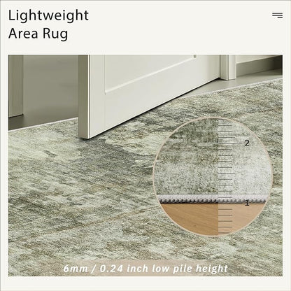 Soalmost Abstract Rug 8x10 Large Living Room Neutral Modern Washable Area Rugs for Bedroom Dining Room Non-Slip Stain Resistant Foldable Thin Green Black