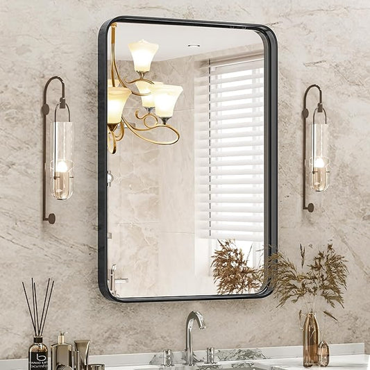 Sweetcrispy 22x30 Inch Black Bathroom Mirrors for Wall, Bathroom Mirrors for Over Sink, Rectangle Wall Decor for Entryway, Bedroom, Vanity,Anti-Rust, Horizontal or Vertical Hanging, Black
