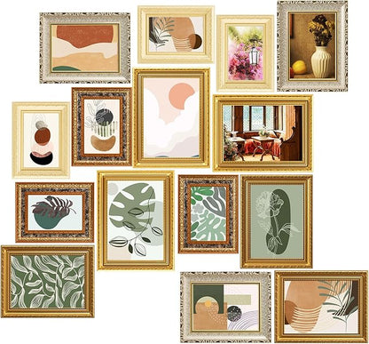 15 Pcs Gold Vintage Picture Frames for Wall or Tabletop Display Ornate French Country Frame Collage with 8x10 5x7 4x6 Frames Set for Gallery Bedroom Living Room