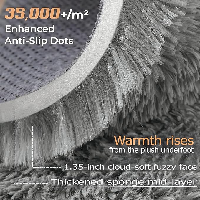 5x7 Area Rug for Living Room: Fluffy Shag Soft Washable Rugs Fuzzy Plush Indoor Carpet for Bedroom Nursery Playroom Dorm Kids Girls Boys Room (Grey, 5'x7')
