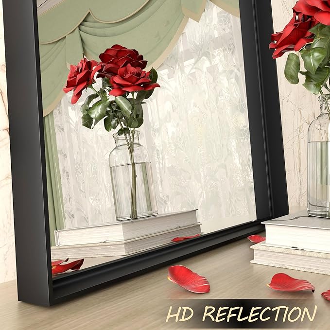 48x40 Inch Black Metal Framed Bathroom Mirror for Wall, Large Rectangle Mirror, Matte Black Bathroom Vanity Mirror, Anti-Rust, Square Corner, Shatterproof (Horizontal/Vertical)