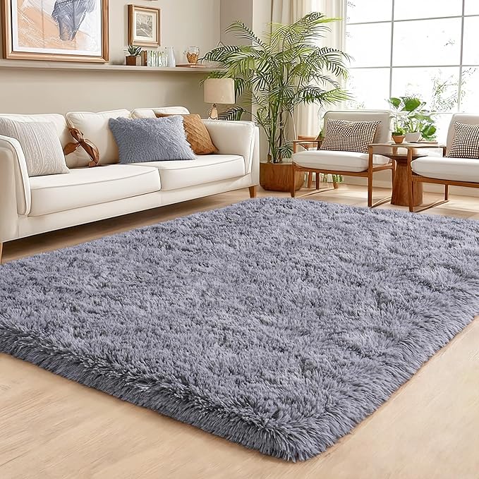 Area Rug for Living Room 6x9, Ultra Soft Shaggy Area Rugs for Bedroom, Upgrade Non-Slip Plush Fuzzy Carpet for Bedroom Girls Boys Room Home Nursery Teens Modern Indoor Home Dorm Decor, Grey