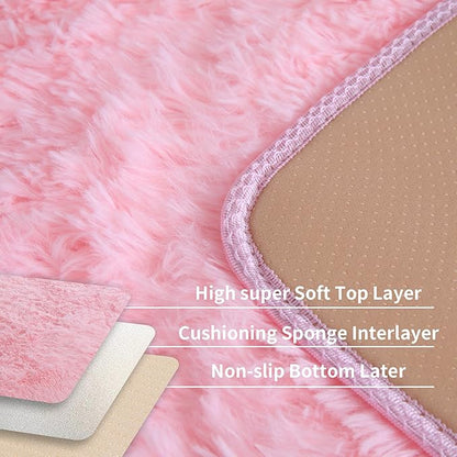 Pink Fluffy 8x10 Large Area Rugs for Bedroom Living Room Girls, Soft Washable Fuzzy Furry Shag Rug for Kids Room, Nursery, Dorm Decor, Cute Plush Carpet for Baby Toddler