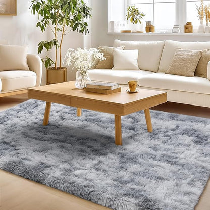 Rug for Living Room Bedroom, 5x7 Area Rugs for Living Room, Ultra Soft Modern Shaggy Carpets Fuzzy Rug for Boys Girls Dorm Nursery Home Decor Aesthetic, Upgrade Non-Slip Durable, Tie-Dye Silver Grey