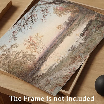 uniro Vintage Wall Art, Farmhouse Wall Decor Fall Pond Wall Painting Canvas Prints Autumn Landscape Oil Painting, Neutral French Country Wall Decor, Vintage Art Pictures for Bedroom Bathroom Kitchen Decor( 8" x 10"-UNFRAMED)