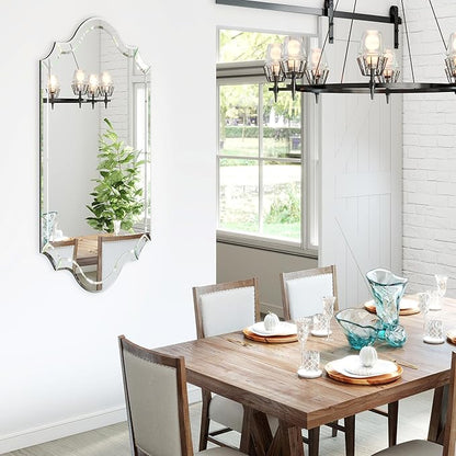 Chende Arch Large Mirror for Wall Decor with Clear Glass Frame, Beveled Edge, 24"x47" Living Room Decorative Mirror for Bathroom, Entrance, Hallway, Home Office, Unique Dual-Arch Design
