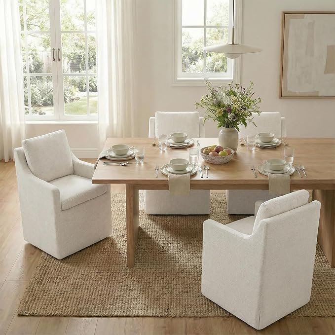 KISLOT Upholstered Dining Chairs Set of 1, Modern Dining Room Chairs with Casters & Washable Cover, Rolling Accent Chair with Hidden Storage for Kitchen, Farmhouse, Living Room, Linen Fabric, 1 Box
