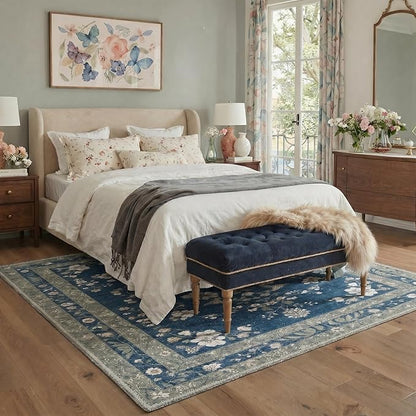 GENIMO Runner Rug 2x5 Non Slip Machine Washable Vintage Hallway Runner Rug, Low Pile Lightweight Rugs for Entryway, Hallway, Kitchen and Corridor, Dusty Navy