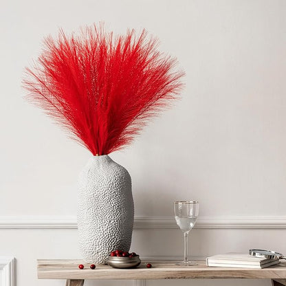 Pampas Grass Decor, Fluffy Faux Pampas Grass 5 Stem 18"/45cm Pompous Grass Small Flower Arrangement and Vase Filler for Boho Home Wedding