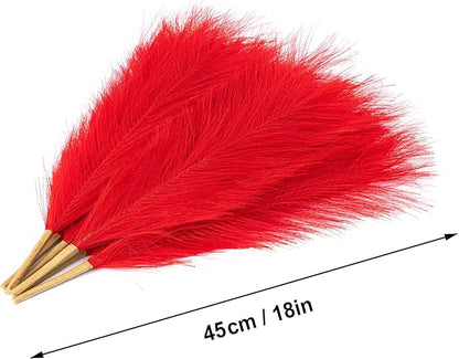 Pampas Grass Decor, Fluffy Faux Pampas Grass 5 Stem 18"/45cm Pompous Grass Small Flower Arrangement and Vase Filler for Boho Home Wedding