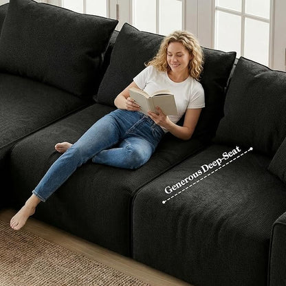 Homkdom L-Shaped Cloud Boneless Couch with Deep Seat, Modular Sectional Sofa with Oversized Chaise, 6 Layouts Combination for Living Room, Apartment, No Assembly (Black Check, Left Facing Chaise)