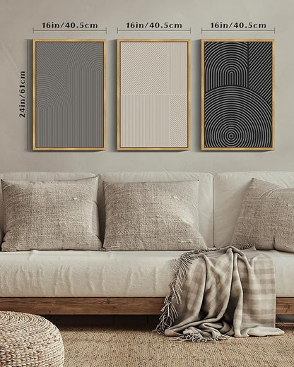 Drsoum Mid-Century Modern Framed Wall Art Large 16x24in Minimalist Abstract Boho Neutral Line Wall Decor Geometric Artwork Kitchen Dining Room Natural Framed