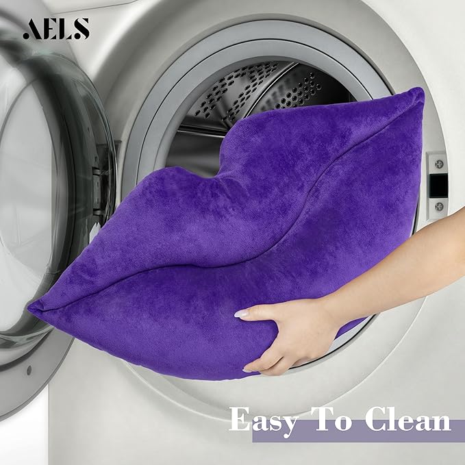 AELS 3D Large Lips Throw Pillows Smooth Soft Velvet Decorative Throw Pillows Love Pillows Cute Pillow 24 X 12 inches for Couch Sofa Bed Living Room Bedroom, Purple