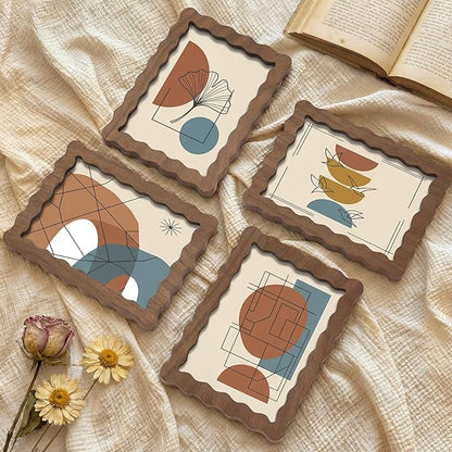 Novabright 4 Pcs 5 x 7 Inch Wood Wavy Edge Picture Frame Vintage Wooden Photo Frame with Real Glass for Tabletop and Wall Display Home Decor Photo Gallery Family Friend Wedding Graduation Gift