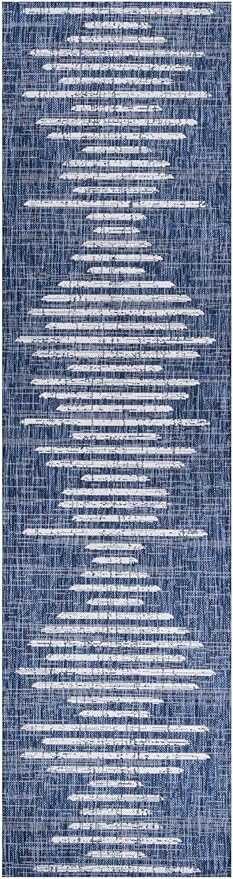JONATHAN Y Stripe Geometric Indoor Outdoor Runner Rug 2X10 Blue/Ivory, Zolak Berber for Backyard, Patio, Porch, Easy-Cleaning, High Traffic, Pet-Friendly, Non-Shedding (SMB124C-210)