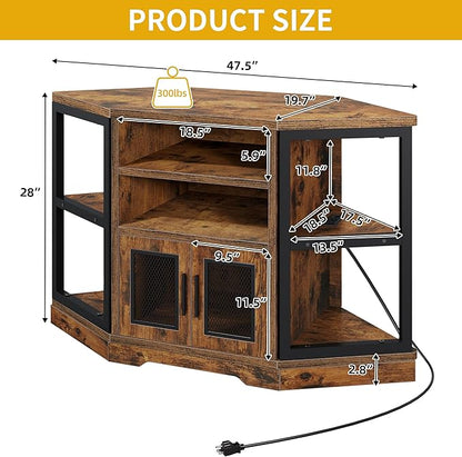 DWVO Farmhouse Corner TV Stand for Living Room, TV Stand for 50 Inch TV, Entertainment Center with Storage and Power Outlet, TV Console Cabinet, Rustic Brown