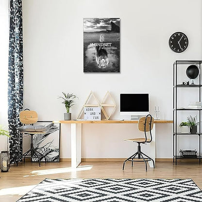 Lion Wall Art Mindset Motivational Animals Prints Poster for Office Wall Decor Modern Canvas Framed Artwork Pictures Ready to Hang28x44inches