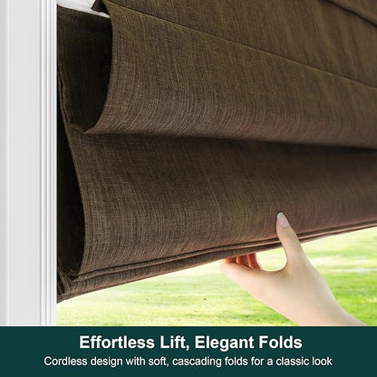 CHICOLOGY Cordless Roman Shade, Light Filtering Privacy Liner, Textured Belgian Chocolate Fabric, True-to-Size 27" W x 64" H, Inside/Outside/Ceiling Mount Window Treatment for Living Room Bedroom