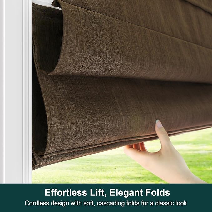 CHICOLOGY Cordless Roman Shade, Light Filtering Privacy Liner, Textured Belgian Chocolate Fabric, True-to-Size 29" W x 64" H, Inside/Outside/Ceiling Mount Window Treatment for Living Room Bedroom