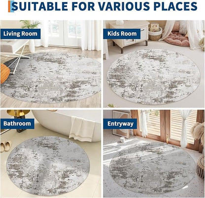 ROYHOME Modern Abstract 6x6 Round Area Rug Non Slip Non Shedding Rug Low Pile Stain Resistant for Bedroom Living Room Office Dining Room,Taupe/Beige