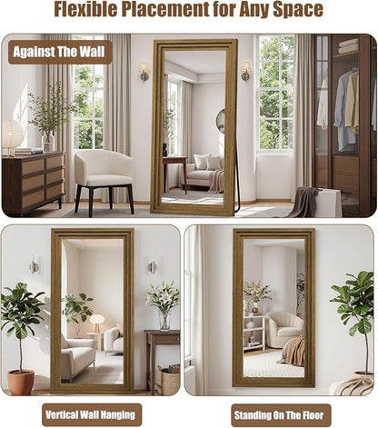 Full Length Mirror 71"x30", Large Solid Wood Frame Floor Mirror, Leaning Floor Mirror, Stable Frame, Shatterproof Glass, Modern Classic Style for Bedroom, Living Room, Entryway