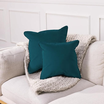FDP 18" x 18" Velvet Square Pillow Set with Piping; Decorative Throw Pillow for Home Décor in Living Room, Bedroom or Lounge (2-Pack) - Peacock, 15158-345