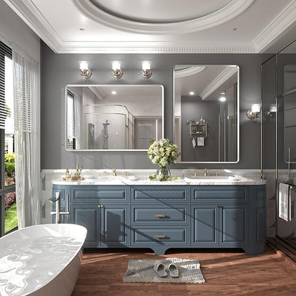 48x36 Inch Silver Bathroom Mirror for Wall, Silver Metal Framed Bathroom Vanity Mirror, Modern Rounded Rectangle Mirror, Shatterproof, Anti-Rust (Horizontal/Vertical)