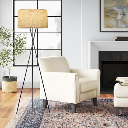 Kira Home Sadie 60" Modern Tripod Floor Lamp with Honey Beige Linen Drum Shade, Mid Century Cross-Leg Standing Light with 9W LED Bulb, Oil Rubbed Bronze Finish