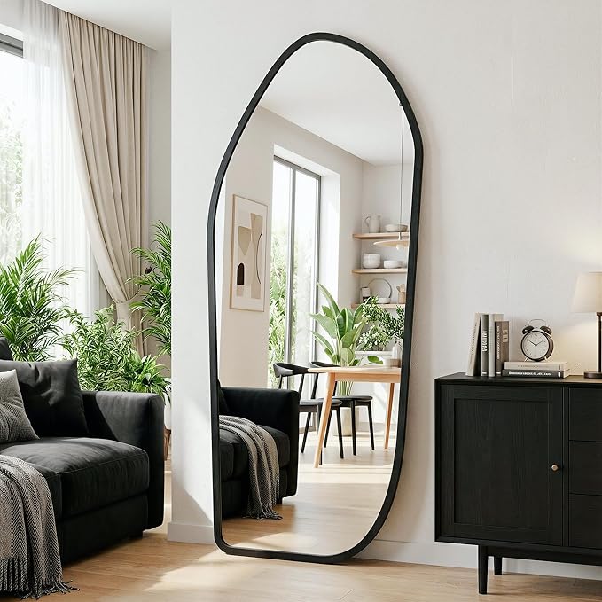 Suidia Full Length Mirror, Oversized Floor Mirror with Solid Wood Frame, Large Standing Mirror for Bedroom Living Room, Wood Art Style, Black, 68" L x 26" W